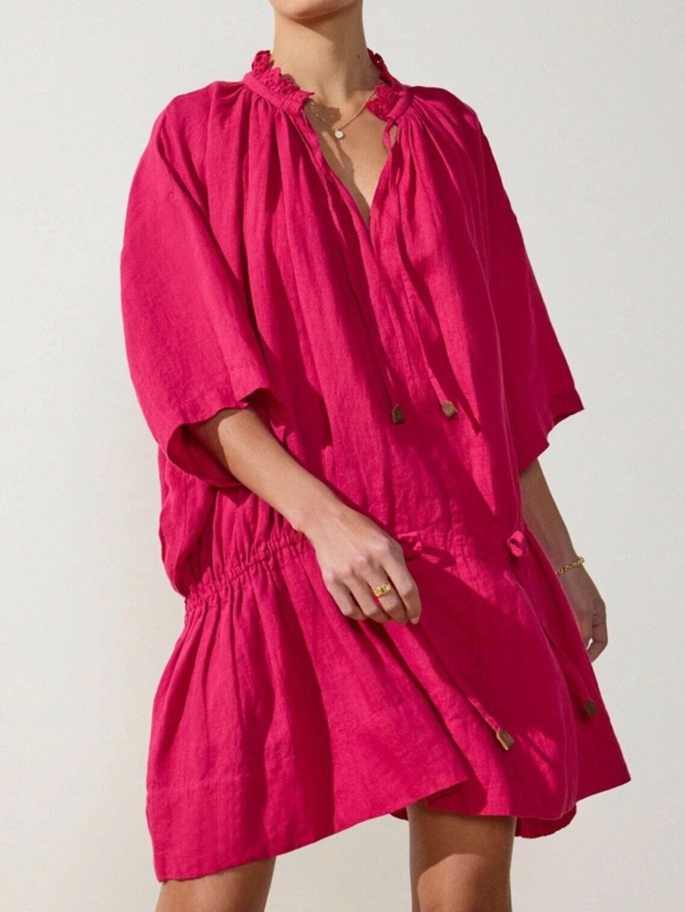 Brochu Walker St. Tropez Linen Mini Dress Azalea Pink XS NWT